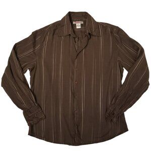 Vintage Brown Striped 100% Cotton Button Up Lightweight & Breathable Long Sleeve